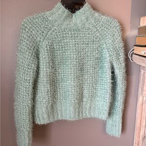 SO Mint Blue Fuzzy Knit Turtleneck Sweater